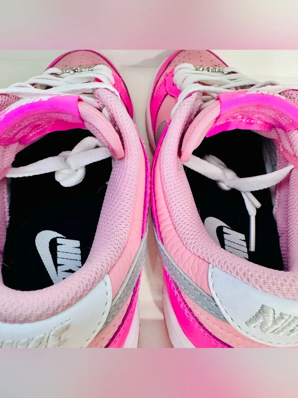Nike Dunk Low Pink Grey GS 4.5 • Deadstock Clean • Lace Charms • Barbie Pop